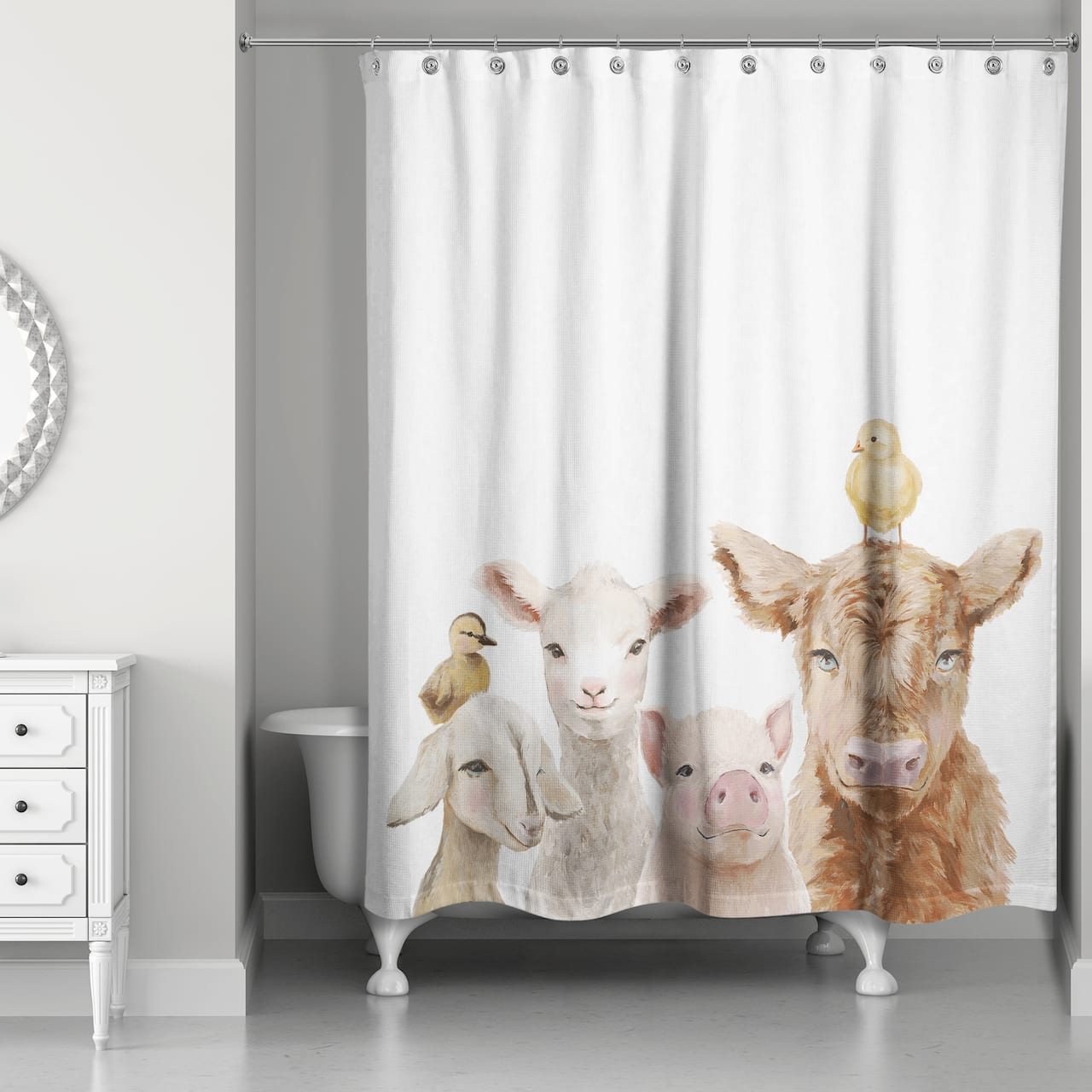 Baby Farm Animals on Slate 71" x 74" Shower Curtain